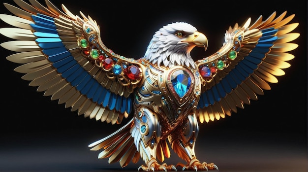 Ornate Mechanical eagle with Gemstone Adornments