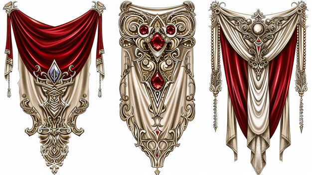 Ornate medieval fantasy emblems Fantasy jewels and shields banners for online gaming