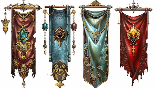 Ornate medieval fantasy emblems Fantasy jewels and shields banners for online gaming