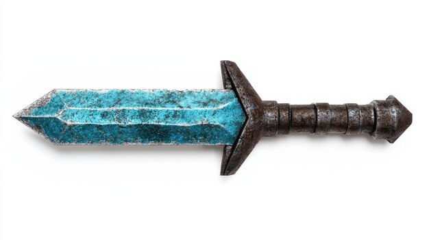 Photo ornate medieval fantasy sword with turquoise blade