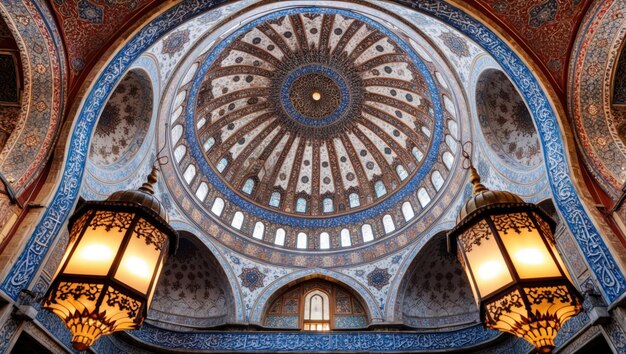 Photo ornate mosque dome showcases intricate tile patterns and stunning architectural beauty