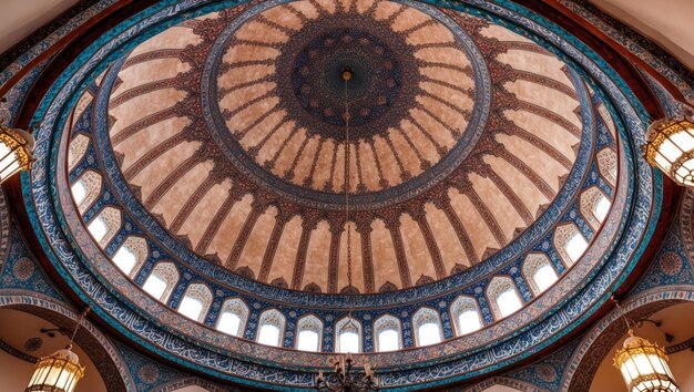 Photo ornate mosque dome showcases intricate tile patterns and stunning architectural beauty