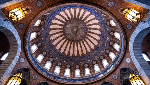 Photo ornate mosque dome showcases intricate tile patterns and stunning architectural beauty