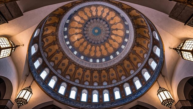 Photo ornate mosque dome showcases intricate tile patterns and stunning architectural beauty