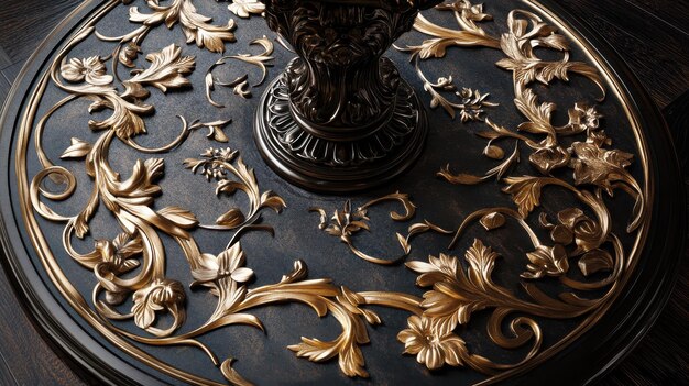 Photo ornate ottoman floral motif encircling a central medallion in elegant embossed gold detailing against a dark background