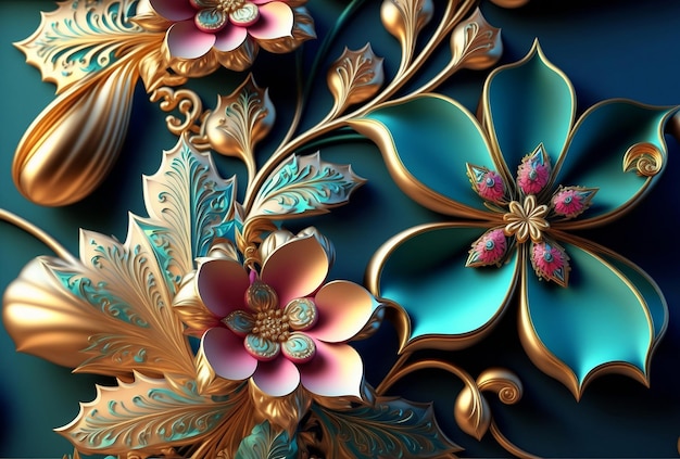 Ornate pattern and abstract flowers