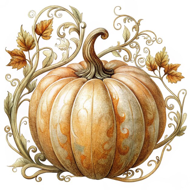 Photo ornate pumpkin with autumn foliage sublimation clipart