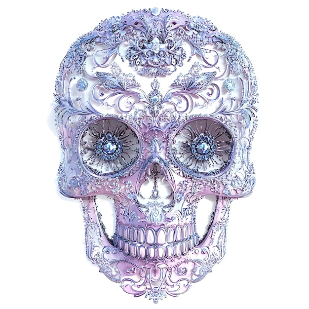 Photo ornate purple and silver sugar skull with intricate details