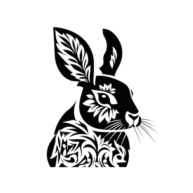 Ornate Rabbit Isolated Bunny Icon Hare Drawing Chinese Zodiac 2023 Symbol Rabbit Silhouette AI Generative Illustration