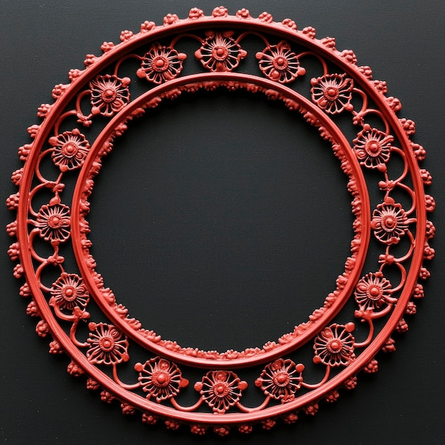 Ornate Red Circular Frame with Floral Design