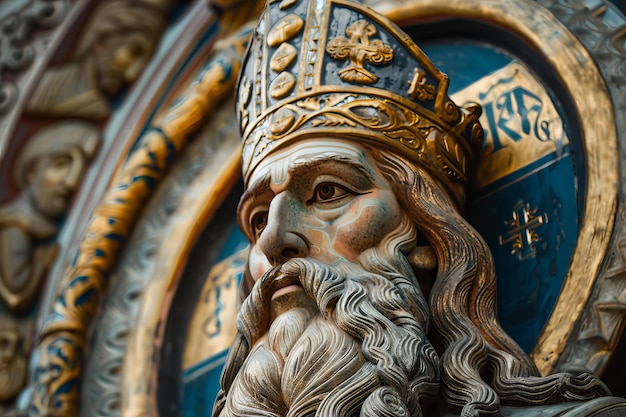 Ornate sculpture of a bearded king with crown