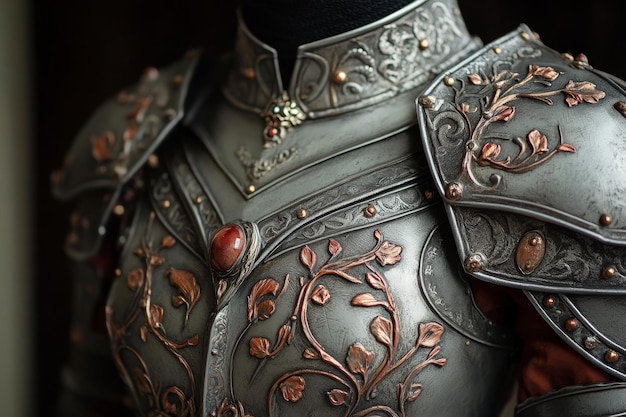 Photo ornate silver and copper armor with floral details