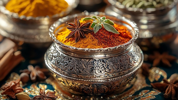 Ornate Silver Spice Holder with Spices