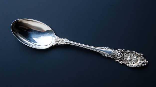 Photo ornate silver spoon on a dark background