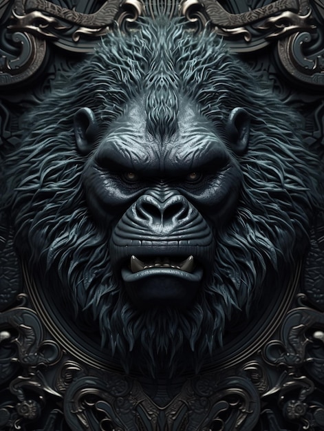 Ornate Statue of a Gorilla Head