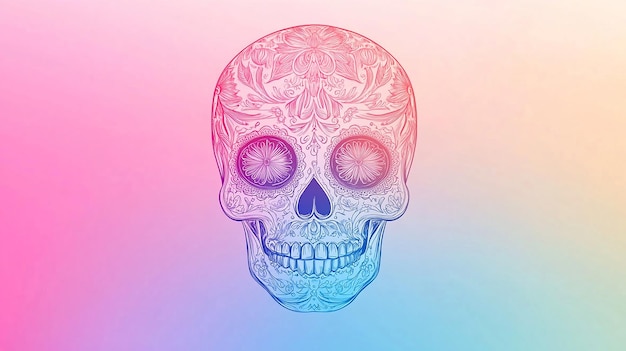 Ornate Sugar Skull on Gradient Background