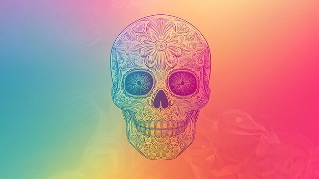 Ornate Sugar Skull on Gradient Background