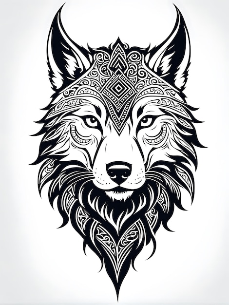 Photo ornate tribal wolf head design in black and white