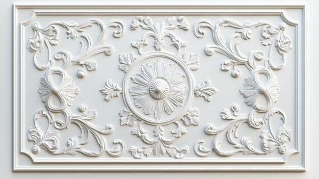 Photo ornate white floral rosette molding design