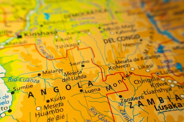 Orographic map of the area of Angola Zambia and Congo in central Africa With references in Spanish Concept of cartography travel geography Differential approach