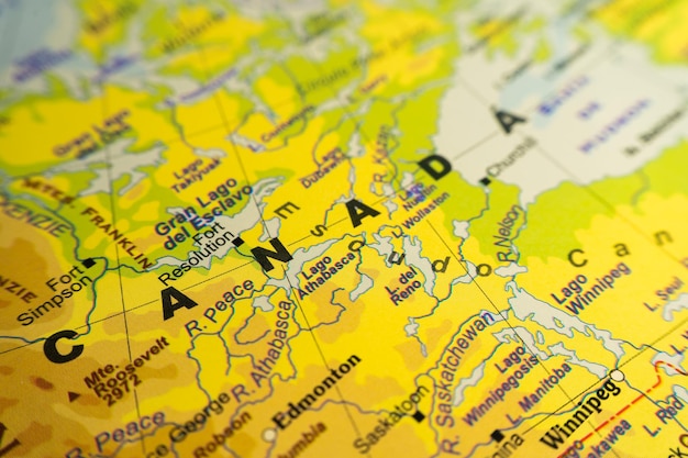 Orographic map of the central area of Canada With references in Spanish Concept of cartography travel geography Differential focus