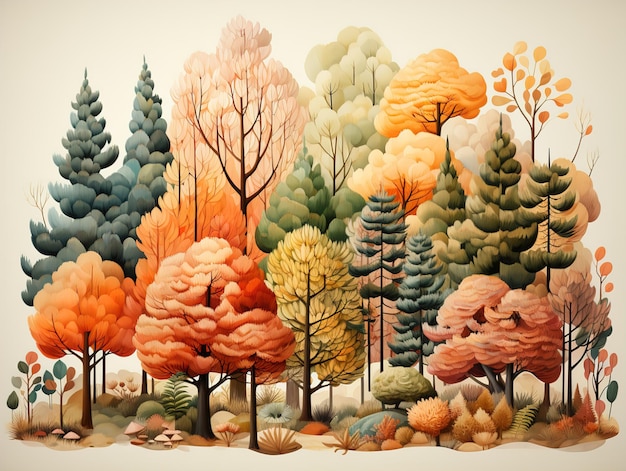 Orphism texture of different types of trees pattern Generative AI