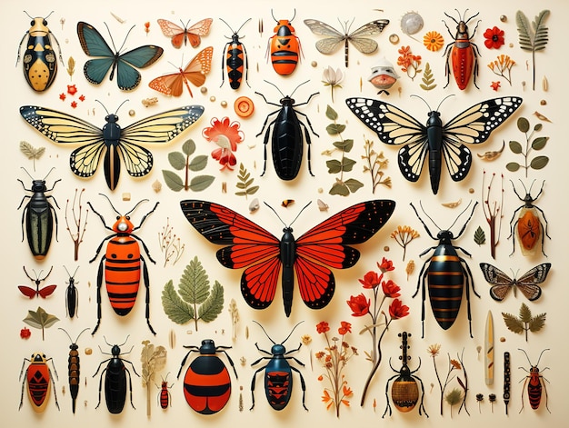 Orphism texture of various insects pattern Generative AI