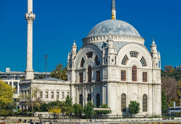 Ortakoy Mosque on the Bosphorus in Istanbul, Turkey. This Baroque Revival architecture mosque 