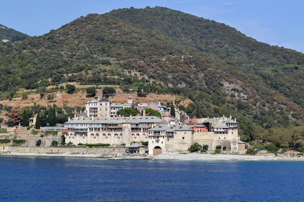 Orthodox Greek monastery on Mount Athos View from sea Xenophon