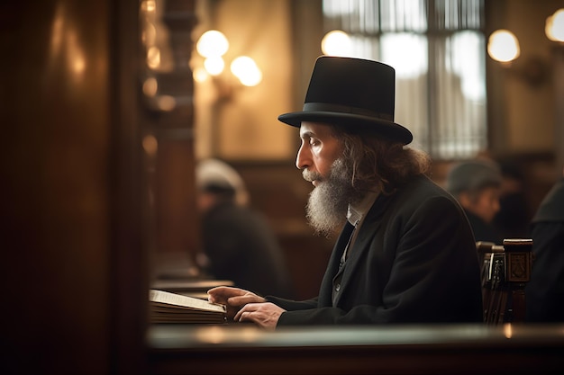 Orthodox Jew reads prayers in the temple Neural network AI generated