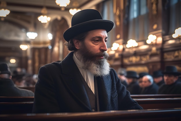 Orthodox Jew reads prayers in the temple Neural network AI generated