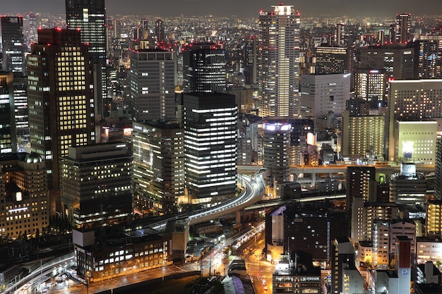 Osaka city in Japan cityscape at night view