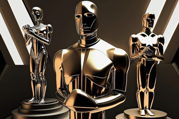 Oscar statuettes for the best offspring of culture this year Oscar day Gala Best Actor Movie in the World Golden Oscar Hollywood Golden Oscar Academy Generative of AI