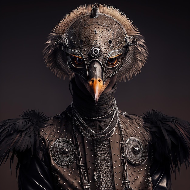 Photo ostrich bird in cyberpunk futuristic robotic metal ancient rustic armour outfits