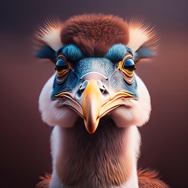 Ostrich bird head and neck front portrait Wild african animal Postprocessed