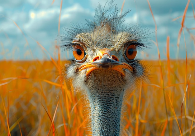 Ostrich looking at the camera A ostrich in the savannah