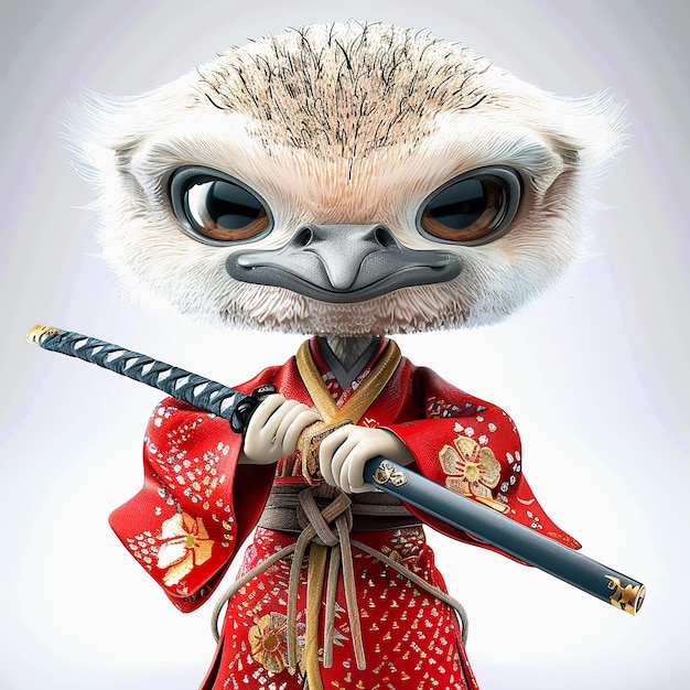 Ostrich Samurai Warrior Wielding Katana Sword cartoon Ostrich Samurai cartoon design