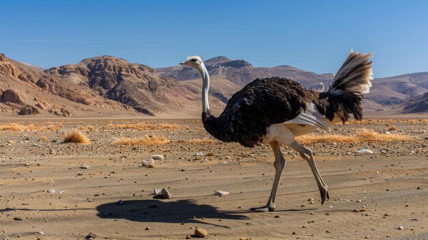 Photo ostrich walking in the desert