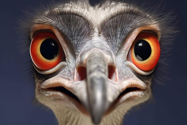 Ostrich with big eyes Closeup Studio shot