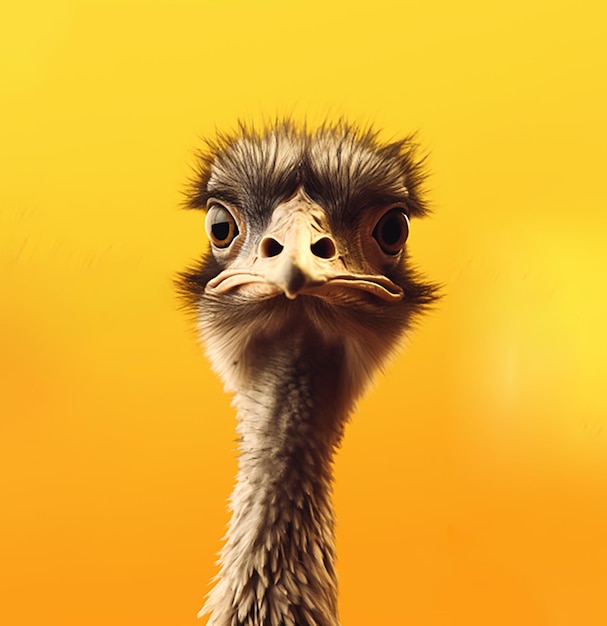 Ostrich on a yellow background