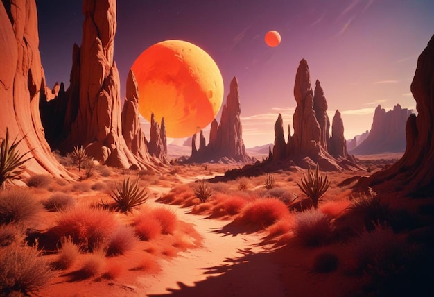 Photo otherworldly beauty a bizarre alien landscape with a stunning moonlit background