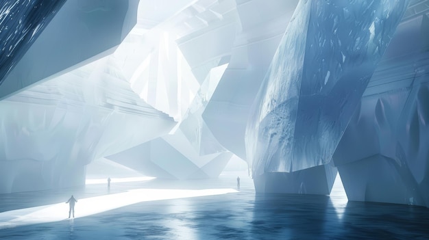 Photo otherworldly ice cave geometric shapes and light play in minimalist architectural fusion