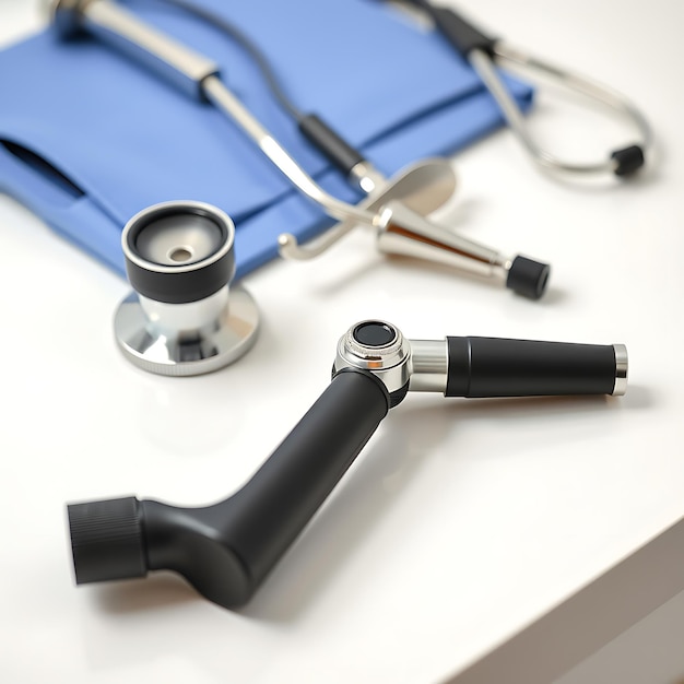 Photo otoscope on clean surface with medical instruments