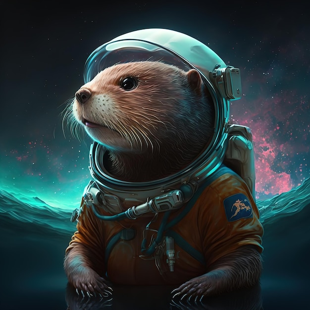 Otter character in space explorer costume Digital artwork