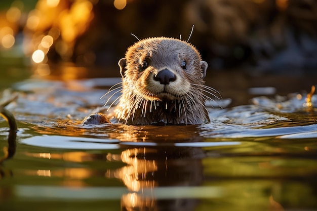 an otter swimming in water