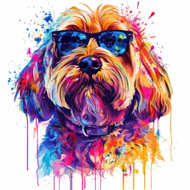 Otterhound dog wearing sunglasses in colorful pop art style