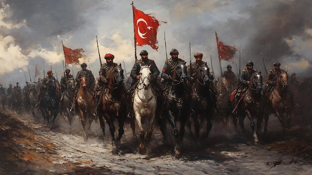 Photo ottoman cavalry charge turkish soldiers on horseback under a stormy sky