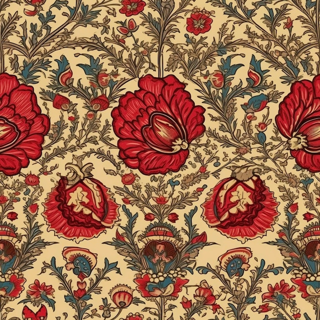 Ottoman embroidered style card design seamless pattern created with generative AI