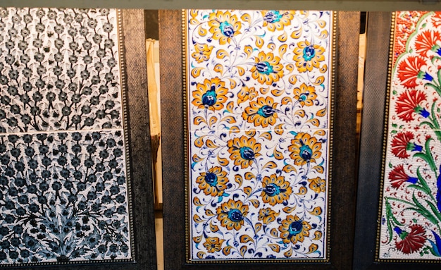 Ottoman style handmade turkish tiles with floral patterns