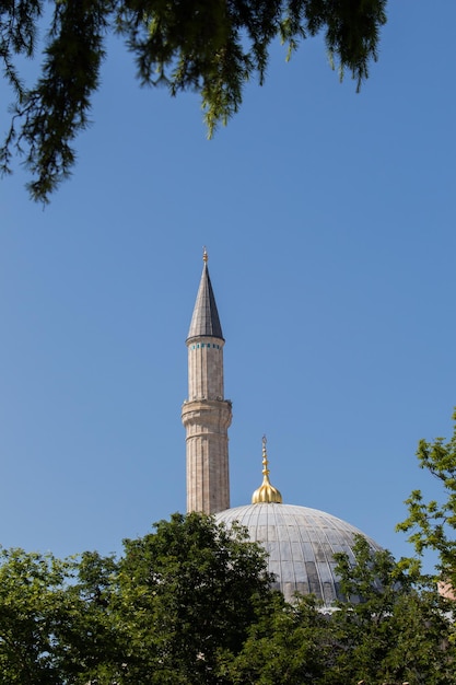 Ottoman Turkish style mosque minaret as Religious Muslim temple architecture